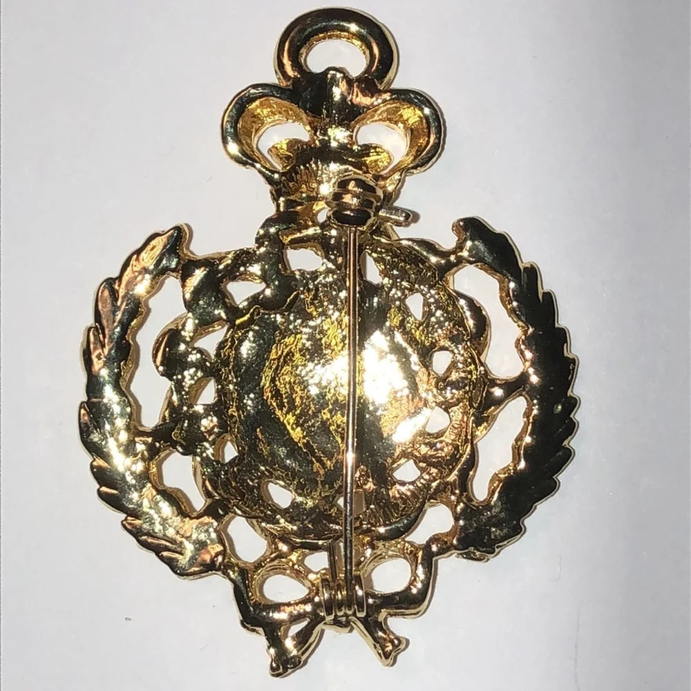 Vintage Gold Tone Blue Enamel Boho Anchor Brooch Nautical Shoulder Pin